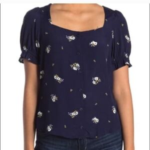 NWT Anthropolgie Elodie Navy Floral Button Down Top Size M